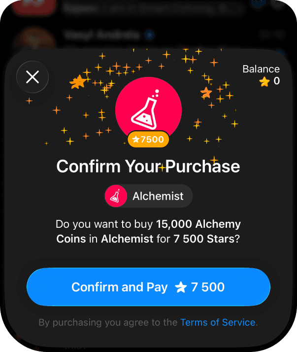 Confirming coin purchase by paying Stars to our Telegram bot